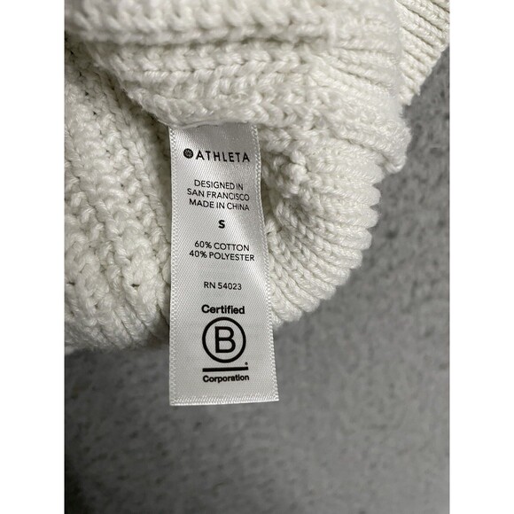 Athleta Teton V-Neck Sweater Women's S Cream Dove Heavy Knit Cotton Pullover - Picture 3 of 8